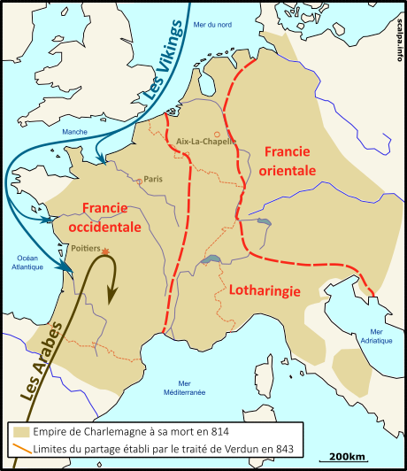 Carte de l’Empire de Charlemagne à sa mort